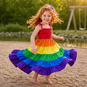 Rainbow Maxi Spin and Twirl Tiered Sun Dress Sizes: 2-7